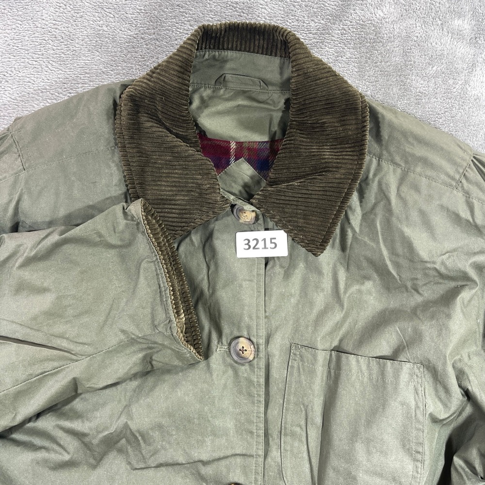 Portrait Barn‎ Jacket Mens L Olive Green Plaid Lined Corduroy Trim Field Coat